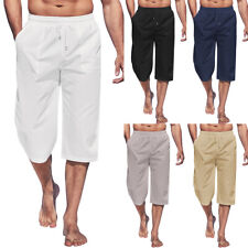 HOT Mens Elasticated Waist 3/4 Shorts Summer Solid Three Quarter Pants Trousers picture