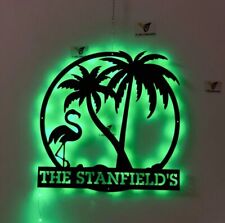 Custom Flamingo & Palm Trees Metal Sign With Led Lights,Tropica Beach Metal Sign picture