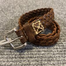 Belt Kids Brown Leather Woven Braided Silver Square Buckle One Size picture