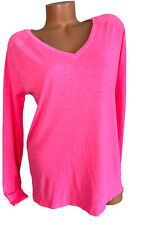 Victorias Secret PINK Long Sleeve V-Neck Lightweight Hot Pink Tee Oversized XS picture