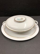 Vintage MCM Easterling China Spencerian Rose Covered Cassarole W/ Under Plate picture