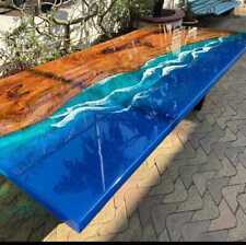 Blue Resin coffee table with live edge solid wood epoxy artistic tabletop picture