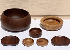 Antique Teak Bowl & Smithsonian Artist David Walsh Silk Oak Bowl Mahogany Plates picture