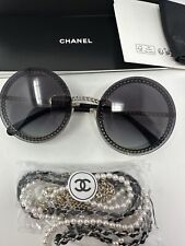 NIB 2023 CHANEL sunglasses Round Pearl Metal Calfskin Chain women Full Set picture