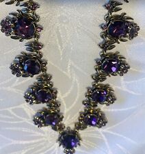 GORGEOUS VTG HOLLYCRAFT (7) Large AMETHYST Rhinestone & Gold Statement Necklace picture
