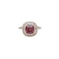 1.8ct Rhodolite Ring w Earth Mined Diamonds in Solid 14k White Gold Cushion 6mm picture