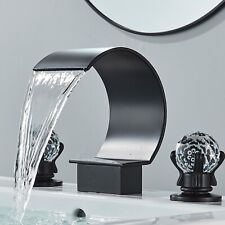 Matte Black 3 Holes Sink Faucet Waterfall Bathroom Basin Vanity Mixer 2 Handle picture