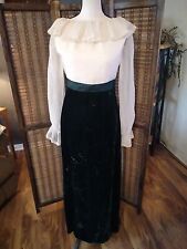 Vintage Crushed  GREEN Velvet Peasant Maxi Dress COTTAGECORE Goth Vibes 1970s  picture