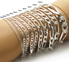 925 Sterling Silver Figaro Link Chain Bracelet (All Widths and Lengths) picture
