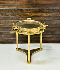 VIntage Orginal Solid Brass Porthole Maritime Ship Nautical Round Coffee Table picture