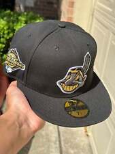 BLACK GOLD CLEVELAND INDIANS WORLD SERIES CHIEF WAHOO LOGO NEWERA 59FIFTY FITTED picture