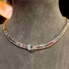 42Ct Cushion & Emerald Cut Lab Created Sapphire Necklace 14k White Gold Over picture