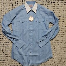 Vintage H Bar C Ranchwear Shirt Large Blue Striped Pearl Snap Deadstock 70s 80s picture