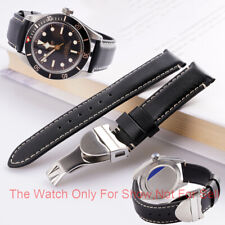 20mm Black Real Leather Wrist Watch Band With Silver Clasp For Tudor black bay picture
