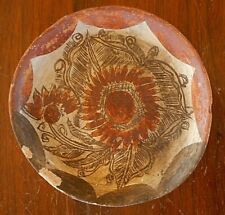Guerrero ? Mexican Folk Antique Pottery Floral Small Plate Trinket Unmarked 60's picture