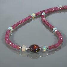 Natural Rainbow Fire Opal & Pink Tourmaline Handmade Beaded Chain Women Necklace picture