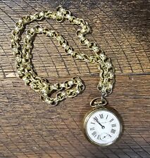 Westclox Gold Tone Pocket Watch Train Conductor Piece w Chain. Tested, Working  picture