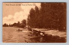 Hudson Lake IN-Indiana, Picnic Grounds And Bath House, Antique Vintage Postcard picture