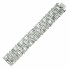 Mid-20th Century Wide Style White Stone Bright Polish Tennis Silver Bracelets picture