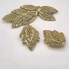 Vintage 1928 Brooch Earrings Set Clip On Gold Tone HEAVY LARGE  picture