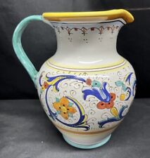 Vintage Deruta Hand Painted Pottery Pitcher Floral Pattern Made In Italy. picture