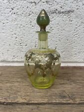 Antique Gilded Green Bohemian Glass Perfume Bottle. 6.25” Tall picture