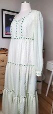 VTG 70s Prarie Dress, Off White Emerald Green Floral, Renaissance Wedding Boho  picture