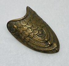 Rare Brass Carved Paperweight Bird Feather Art 3.5” Tabletop Decor Vintage X picture