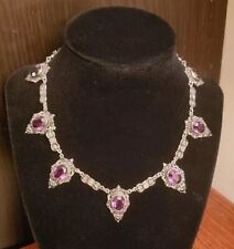 Antique Edwardian Filagree French Silver Amethyst Necklace Riviere Choker Vtg  picture