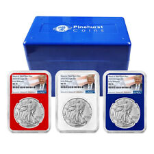 2024 (W) $1 American Silver Eagle 3pc Set NGC MS70 ER Trump Label Red White Blue picture