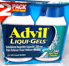 Advil liqui gels ibuprofen 200 mg liquid filled cap 240 e 9/25 sealed box damage picture