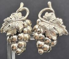 Vintage NAPIER Clip On Earrings Silver Plated Grape Bunch Leaf picture