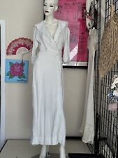 Antique White Linen Dress-Edwardian Wrap embroidered Sailor Collar-Vintage-Small picture