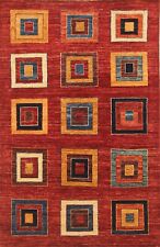 3x5 Red Modern Gabbeh Afghan Hand Knotted Abstract Check Rug picture