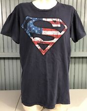 Superman Patriotic Stars Stripes Large Blue T-Shirt picture
