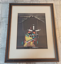 Apache Framed Painting Signed R. Holmes 1970s Southwest 15
