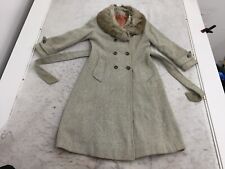 VTG Sears The Fashion Place Wool Rabbit Coat Womens 12 Beige Herringbone Button picture