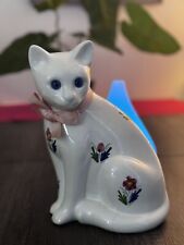 Vintage ELPA Alcobaca White Floral Cat Figurine Statue Blue Eyes From Portugal picture