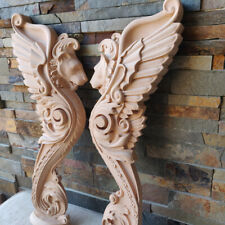Pair Wood Carved Griffin Fireplace Mantel Gothic French Bird Corbel Wall Mount picture