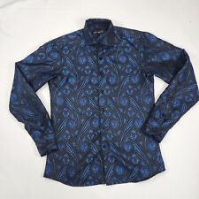 Barry.Wang Men's Black &Blue Paisley Flower Shirt Size S picture