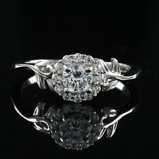 Vintage Style 3/4Ct Round Simulated Diamond Sterling Silver Engagement Halo Ring picture