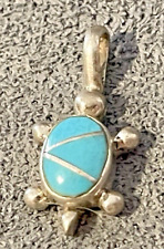 Vintage Sterling Silver Navajo Turquoise Turtle Pendant/Charm--3356.23 picture