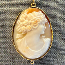 Antique c 1910's Genuine Hand Carved Shell Cameo Pendant picture