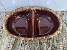 Vintage Hull Brown Drip Glaze Oval Divided Serving Bowl 11”x 7.5