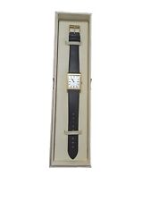 Breda Virgil 1736b Gold Square Wrist Watch with Genuine Black Leather Band 26MM picture