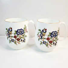 VIntage Royal Tara Handmade in Galway Ireland Floral w/ Butterfly Mug Set of 2 picture
