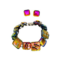 Stunning OOAK Handcrafted Artisan Multi Color Rainbow Dichroic Glass Bracelet picture