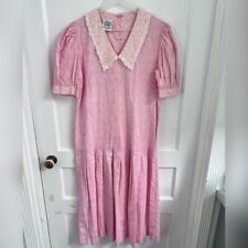 Laura Ashley Vintage Pink Floral Drop Waist Lace Collar Dress Size 10 RARE picture