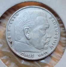 1935 F  Germany - Third Reich 5 Reichsmark Paul von Hindenburg World Silver Coin picture