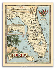 Florida State 1953 Pictorical Map - Vintage Art Print Map - 16x20 picture